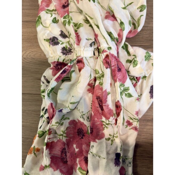 Under Protection Romper Women M Floral Print Short Sleeve V-neck Tie Front Boho - Picture 8 of 9